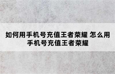 如何用手机号充值王者荣耀 怎么用手机号充值王者荣耀